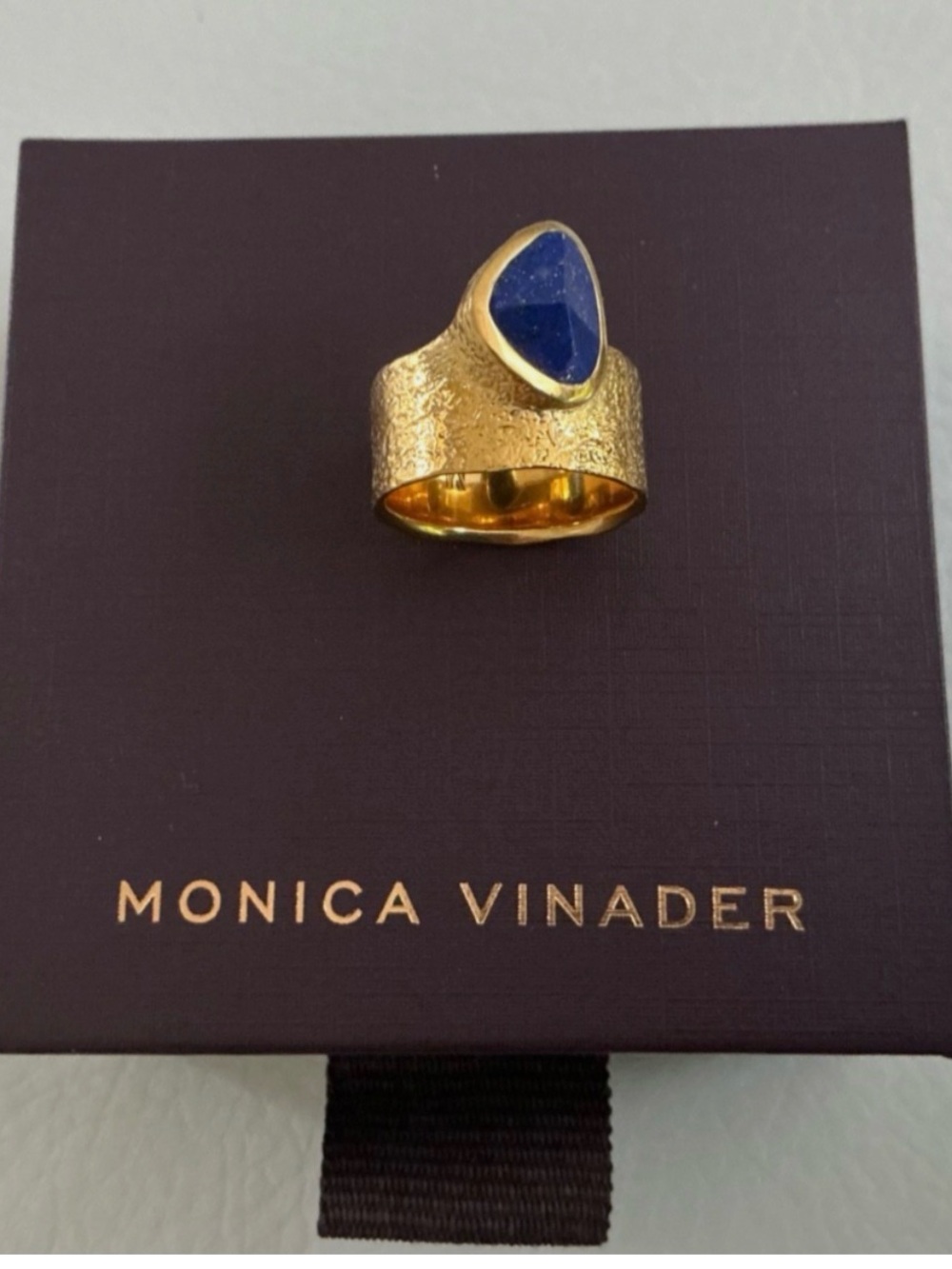 🌸 MONICA VINADER Deia Odyssey Ring 18k Gold Vermeil Blue Lapis size 7(O) 🌸